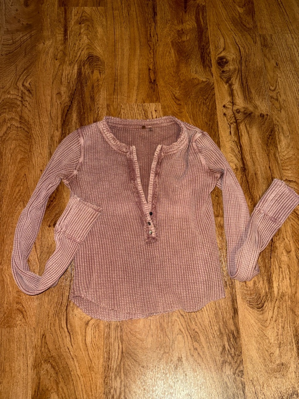 Free People Waffle Knit Long Sleeve Top in Dusty‎ Pink